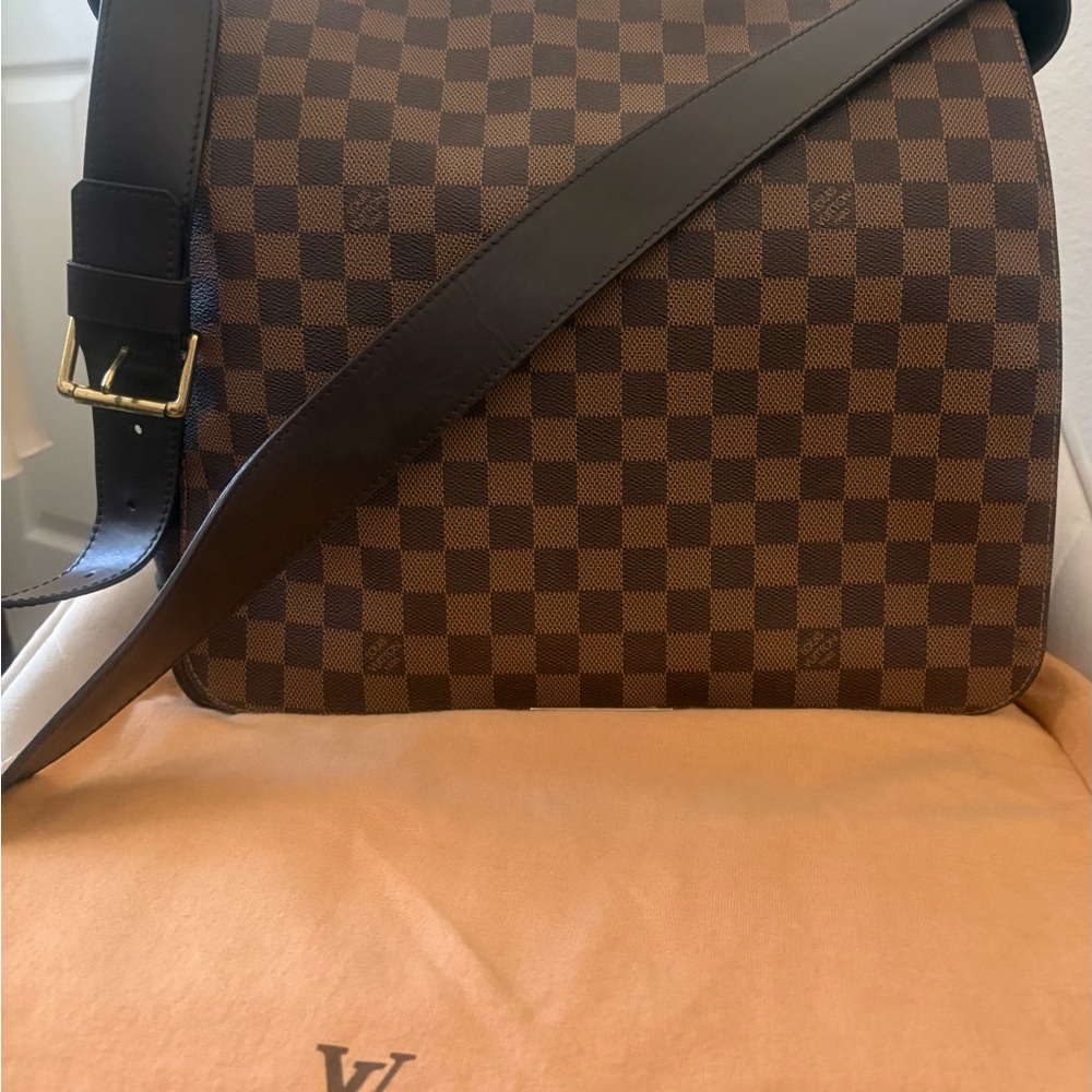 Louis Vuitton Damier Ebene Brown Bastille Messenger Bag with Leather Strap